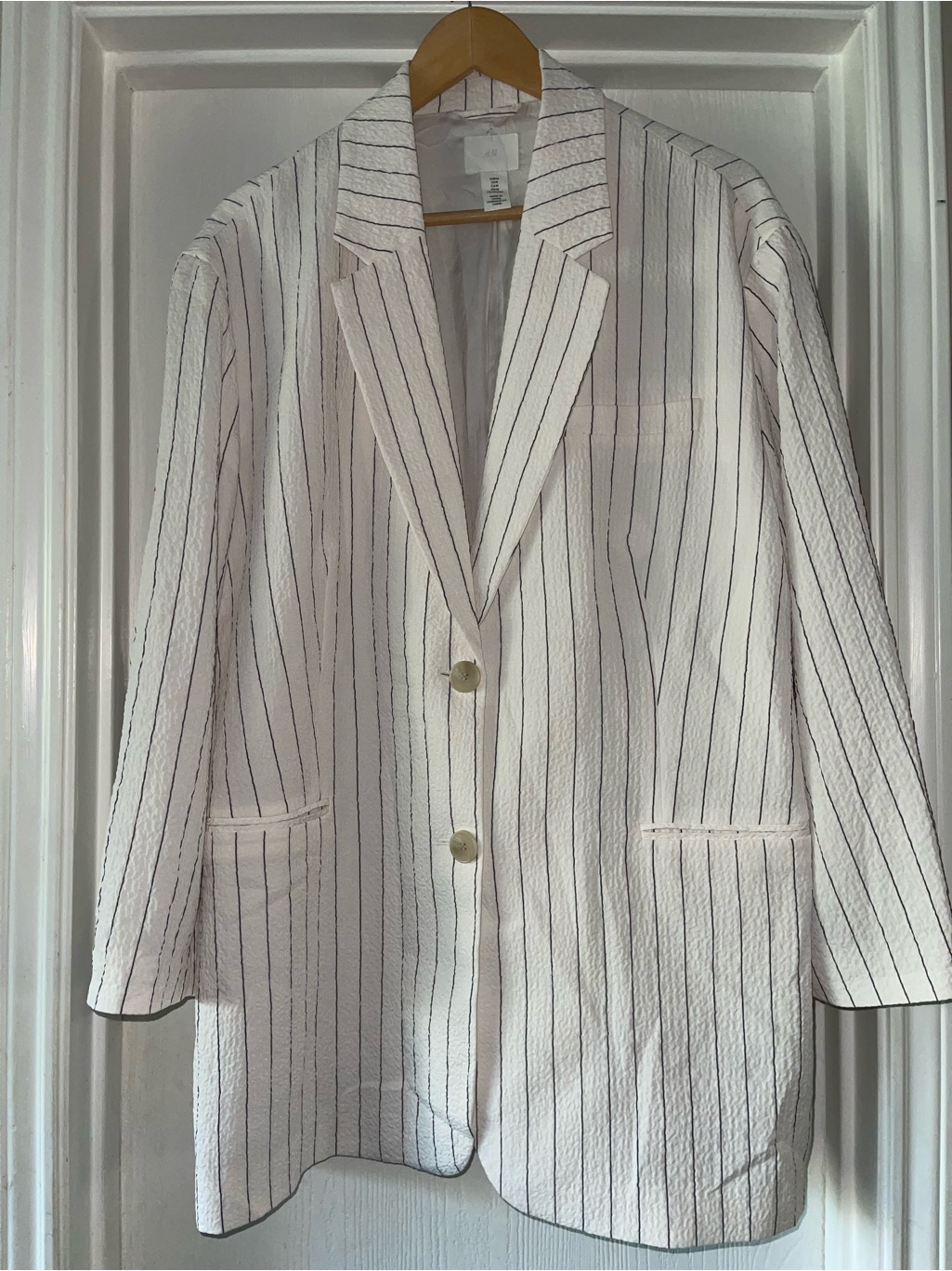 H&M White Blazer With Black Pinstripes